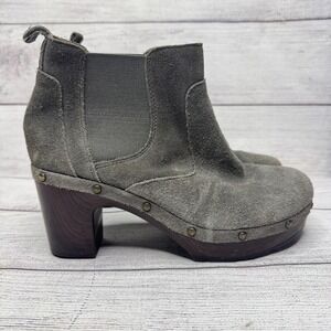 Clarks Women's Suede Gray Heeled Studded Clog Booties Size 6.5M Ankle Boots